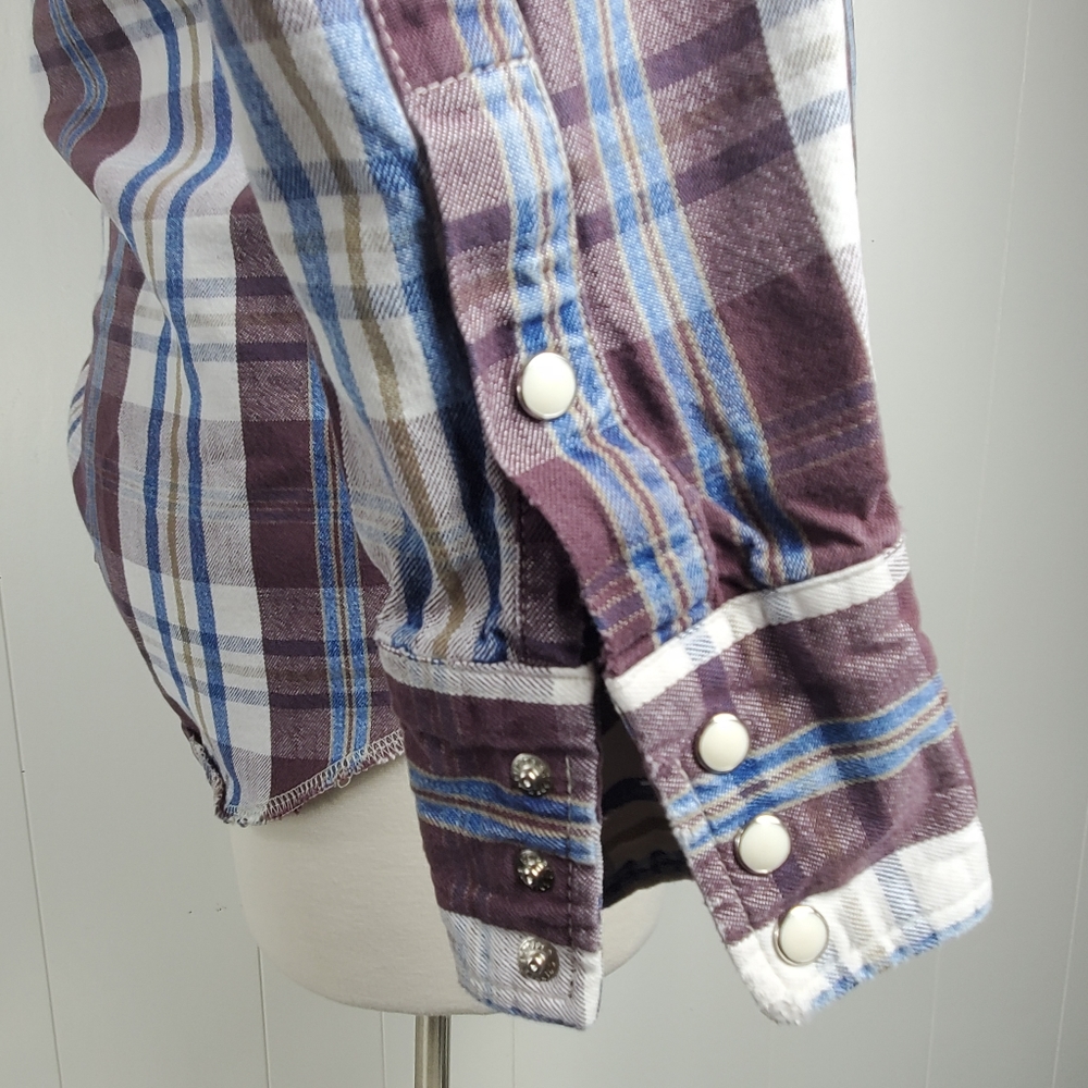 Vintage 70s plaid Wrangler button front shirt Size 15.5 - 34 Medium - Picture 5 of 10